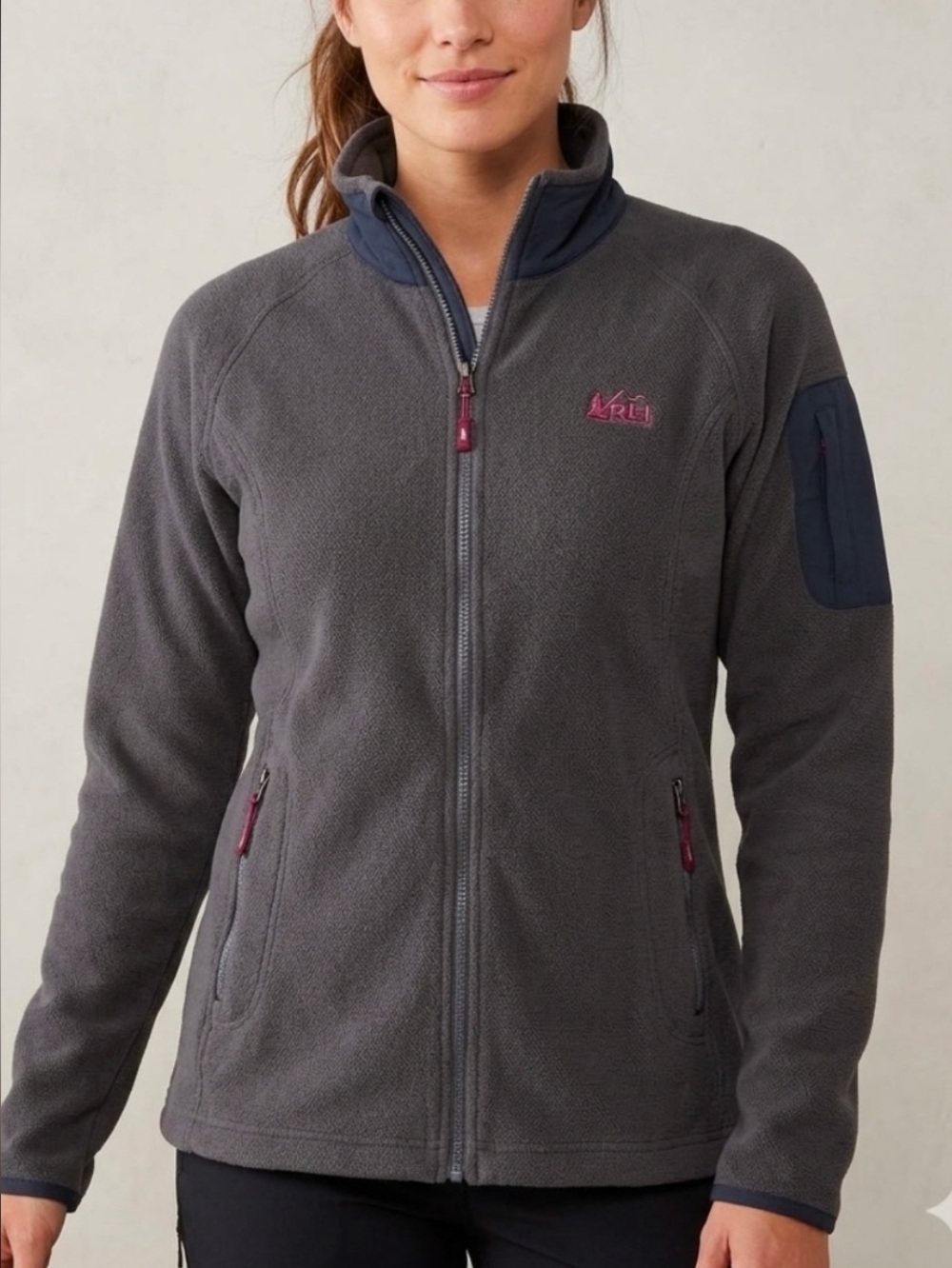 REI Women's purple Fleece Jacket with Pink Logo